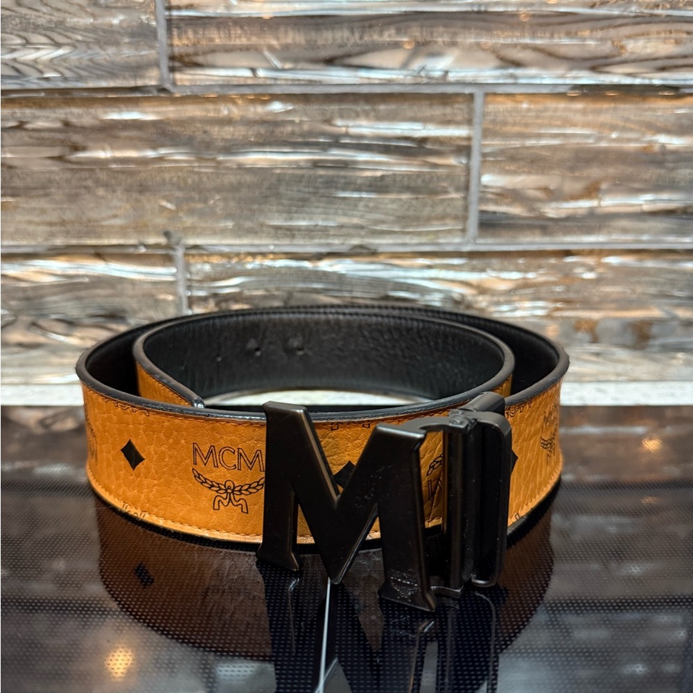 MCM Belt Black Buckle Original Canvas